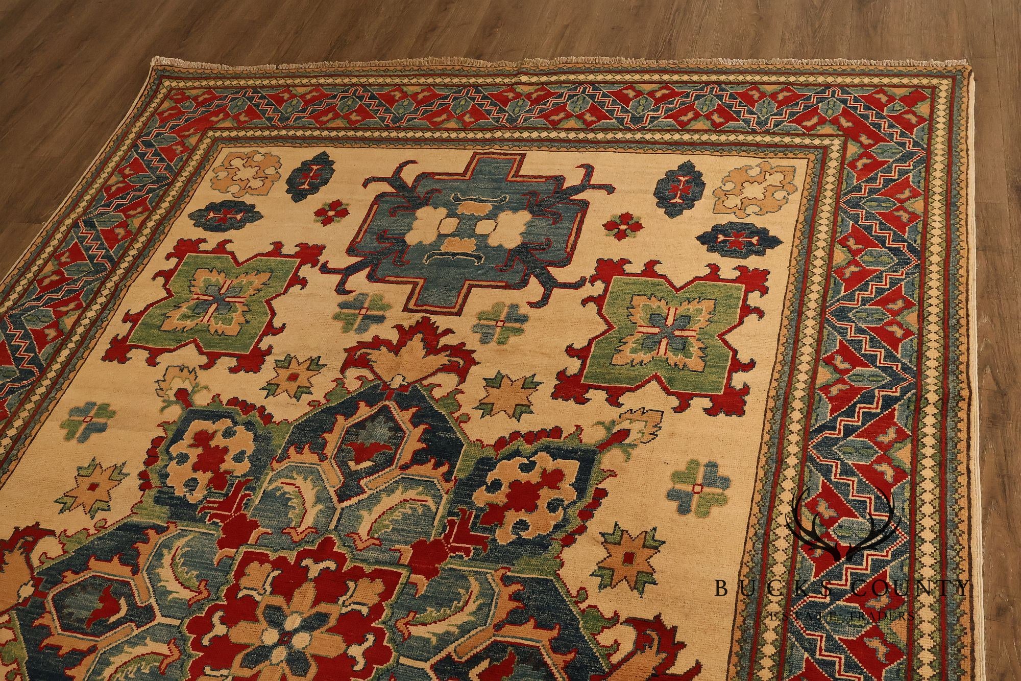 Afghan Kazak Style Wool Area Rug With Central Medallion 6x9