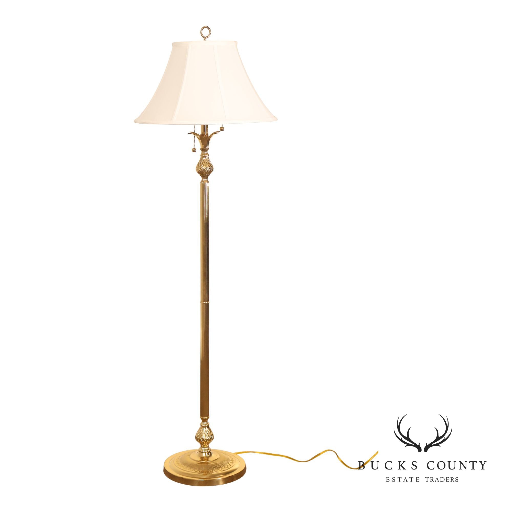 Traditional Brass Double Light Pineapple Accent Floor Lamp With Shade