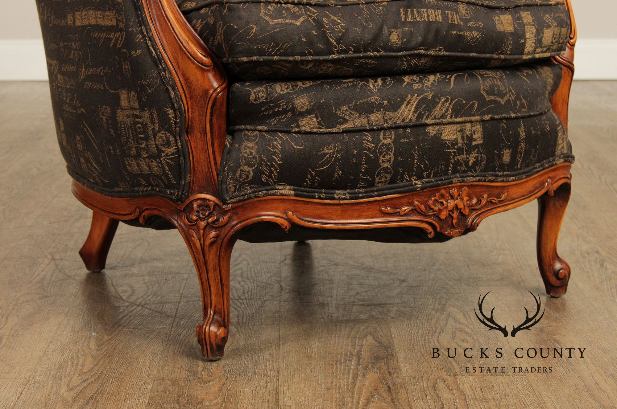 1930's French Louis XV Style Carved Barrel Bergere Armchair