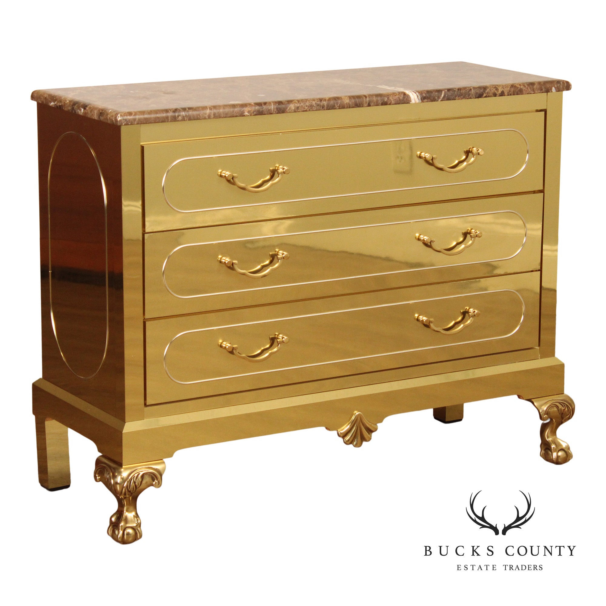 Harden Hollywood Regency Marble Top Brass Chest of Drawers