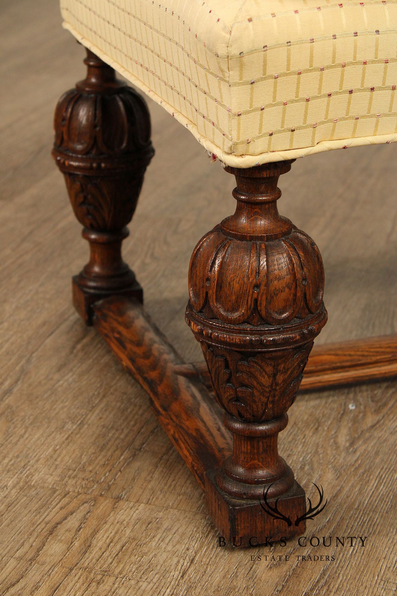 English Tudor Style Carved Oak Window Bench