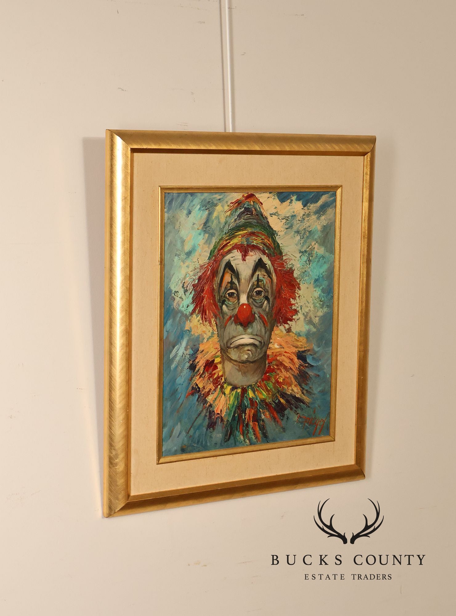Louis Spiegel Mid Century Original Clown Oil Painting