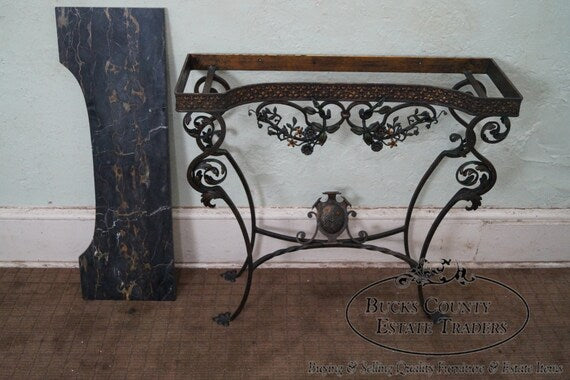 Marble & Cast Iron Console Table w/ Mirror Oscar Bach