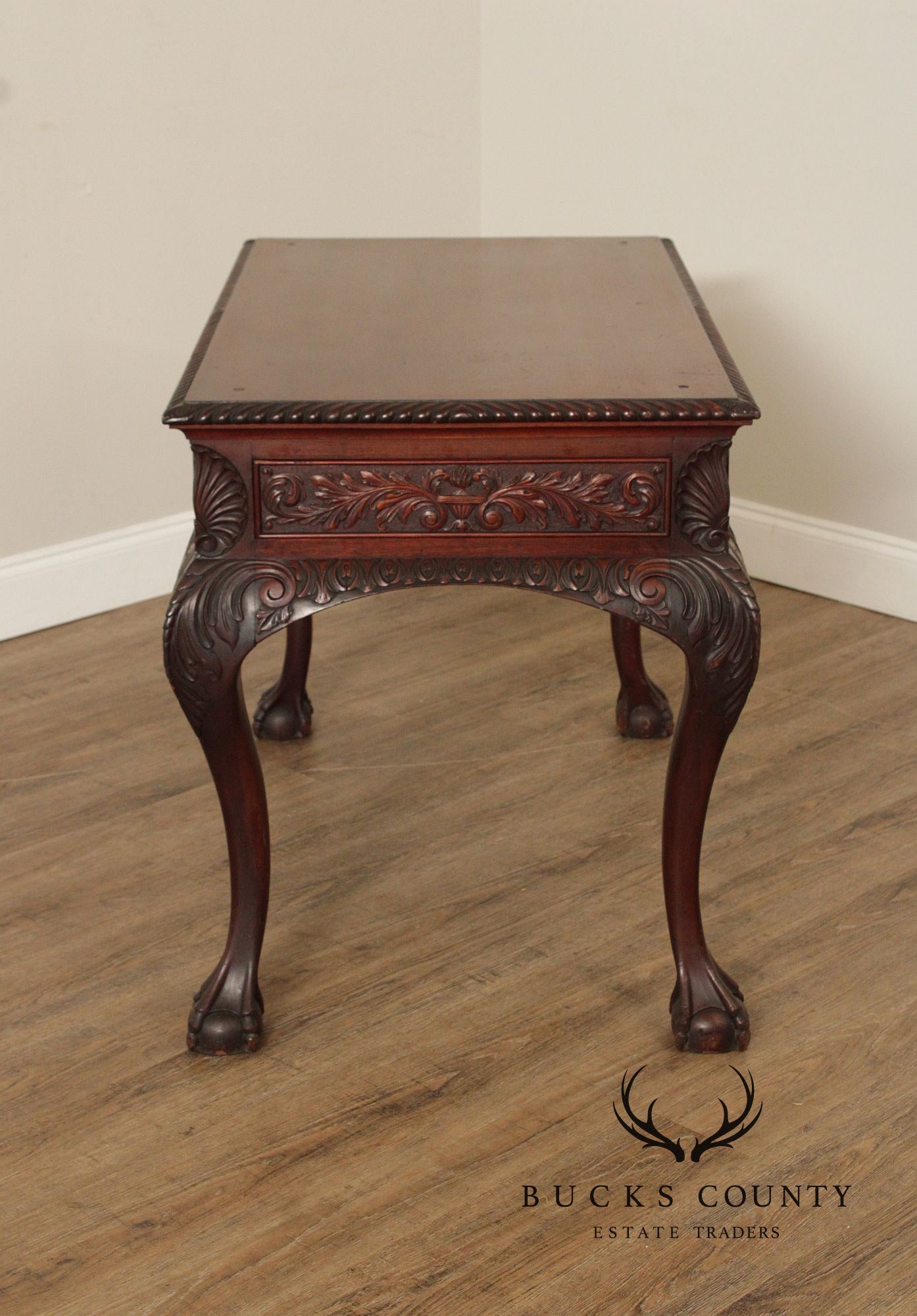 Georgian Style Antique Carved Mahogany Library Table Writing Desk