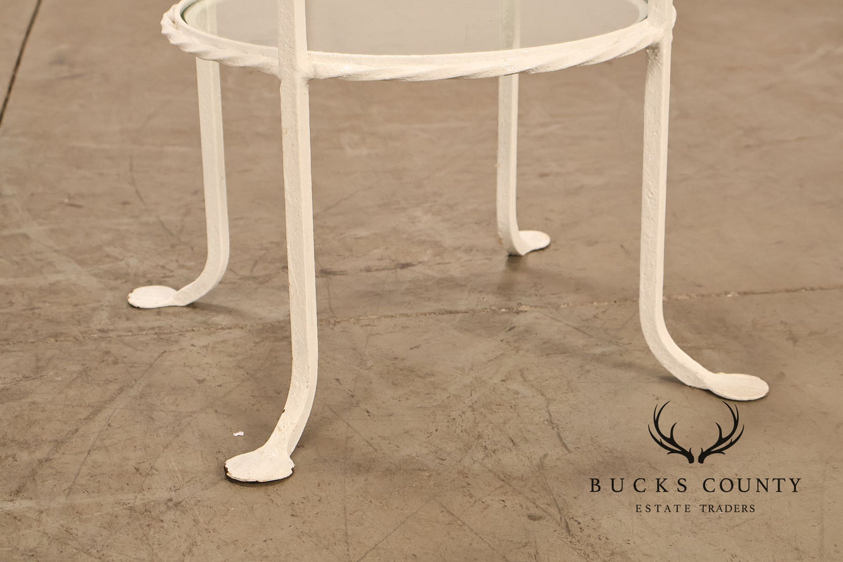 Vintage Wrought Iron And Glass Two Tier Patio Side Table