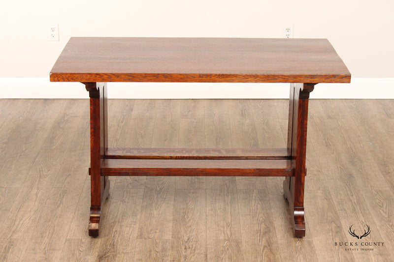 Antique Mission Oak Library Trestle Library Table