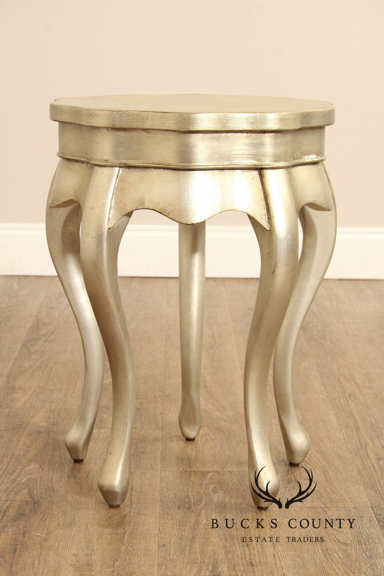 Ethan Allen Side Silver Gilt Painted Five Leg Accent Table