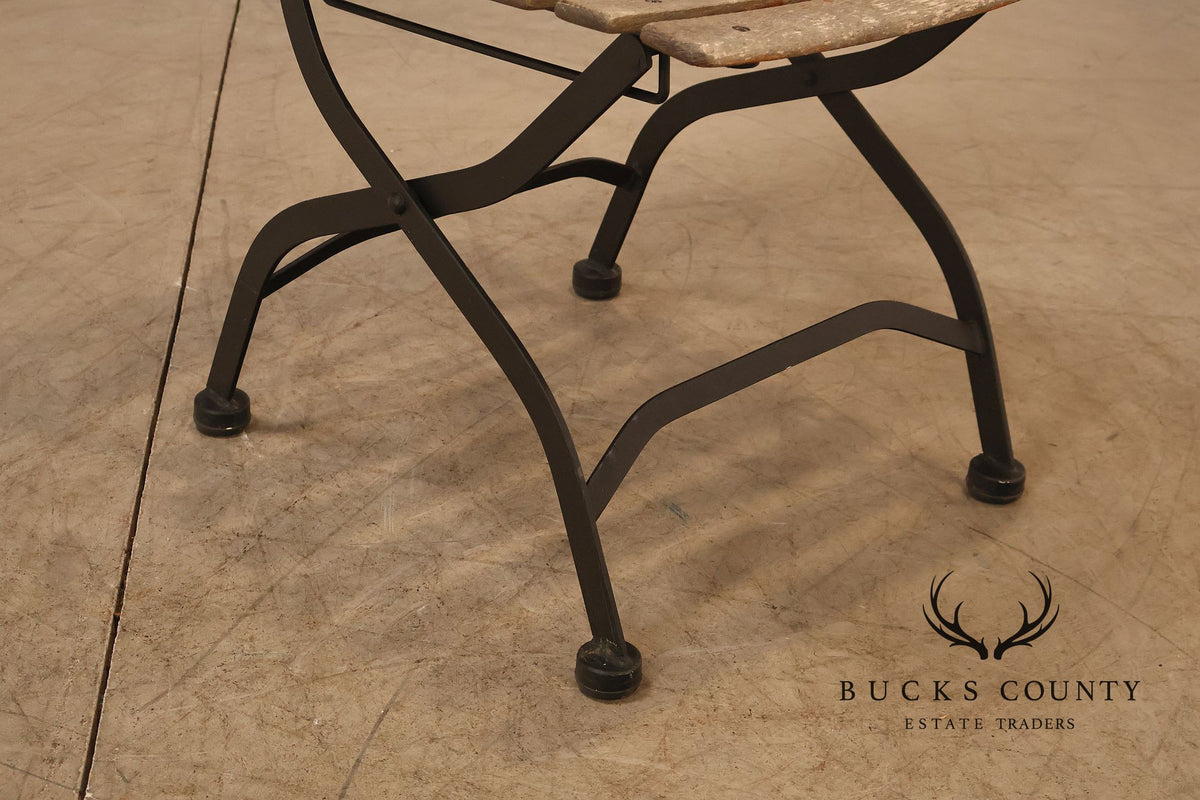 French Style Set of Four Teak and Wrought Iron Bistro Chairs