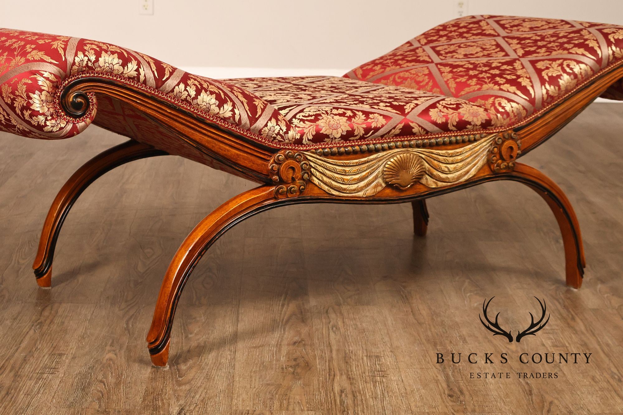 Neoclassical Style Carved Upholstered Recamier Bench