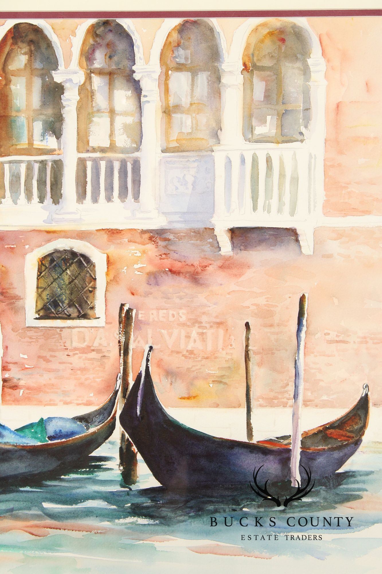 Judy Antonelli Framed Watercolor Painting, 'The Waiting Gondolas'