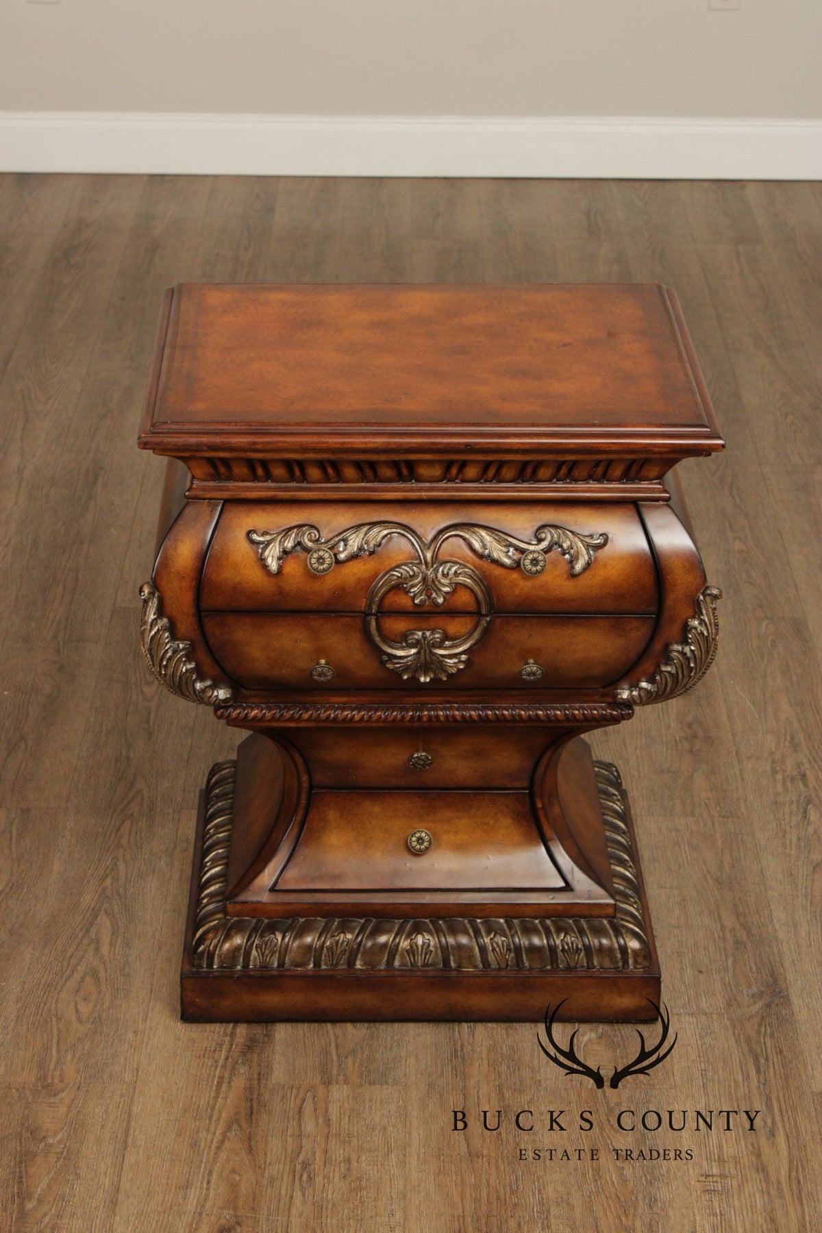 Regency Style Burlwood Bombe Four-Drawer Accent Chest