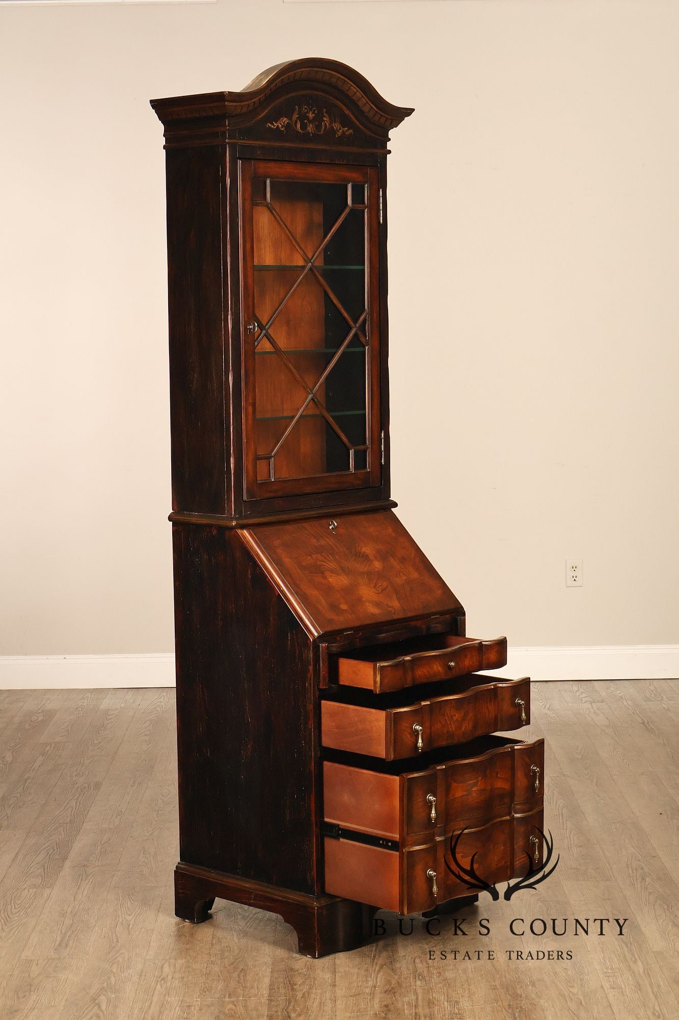 Hooker Furniture Seven Seas Narrow Burlwood Secretary Bookcase Cabinet