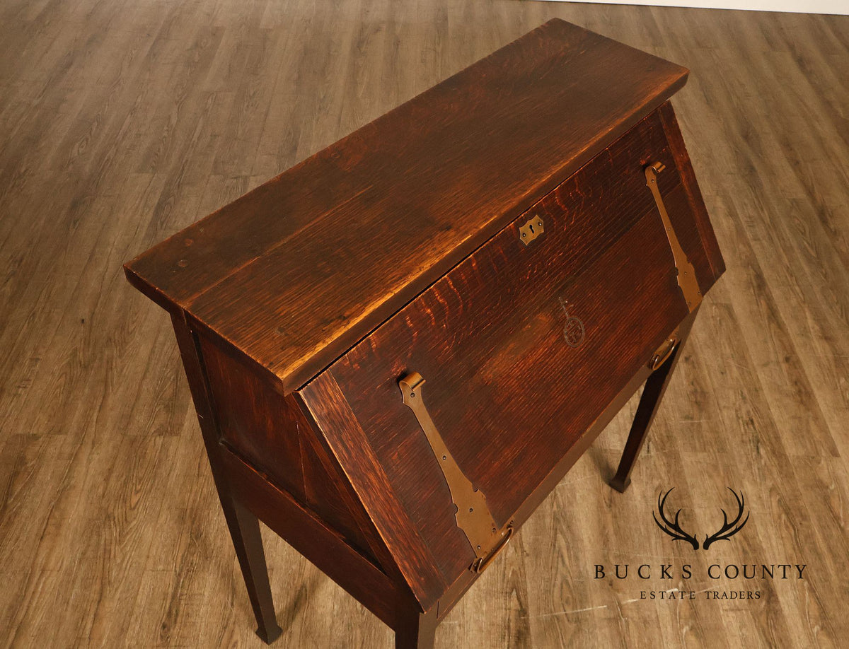 Antique Roycroft Arts And Crafts Mission Oak Drop Front Writing Desk