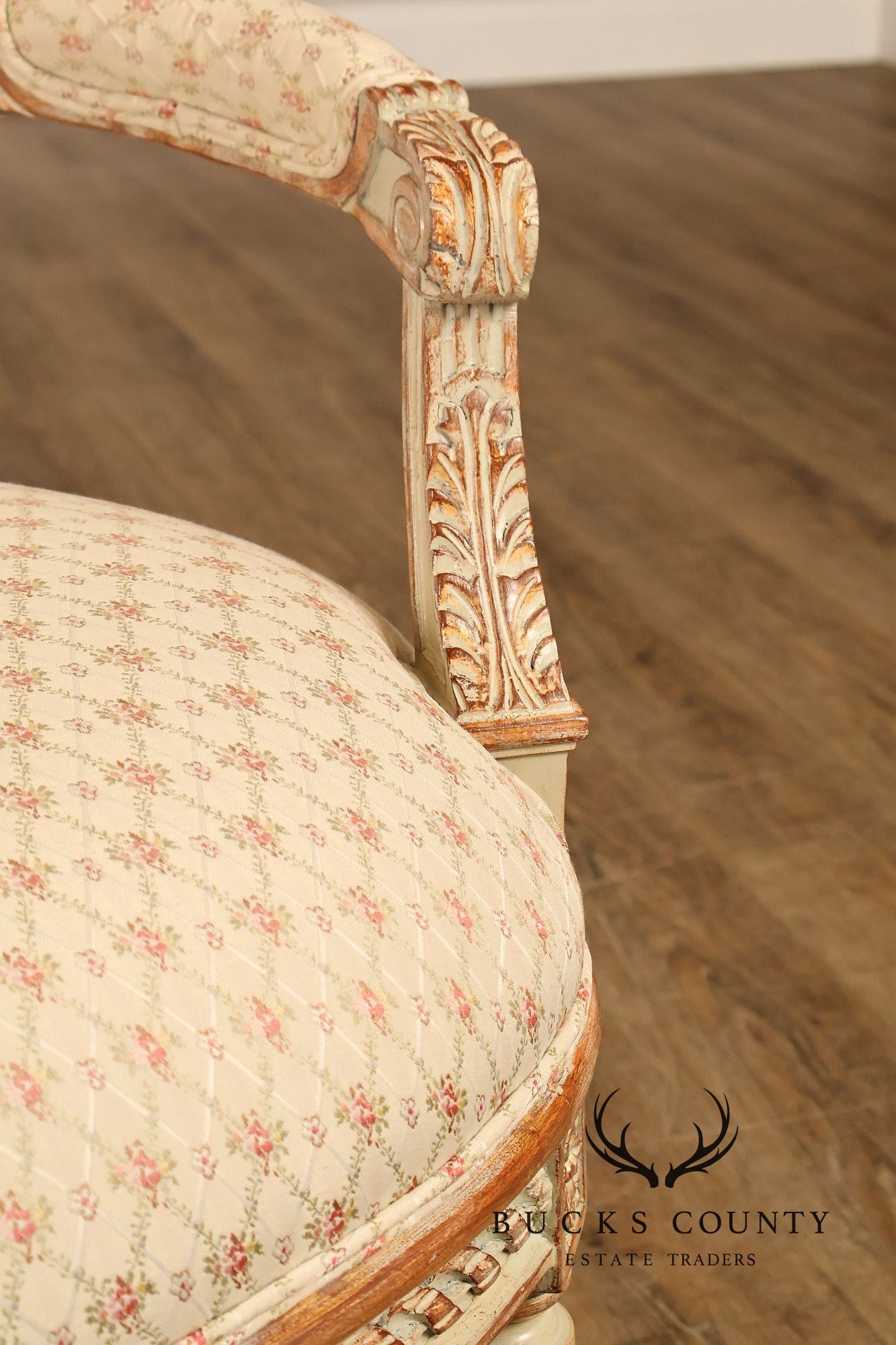 French Louis XVI Style Pair of Cream Painted Armchairs