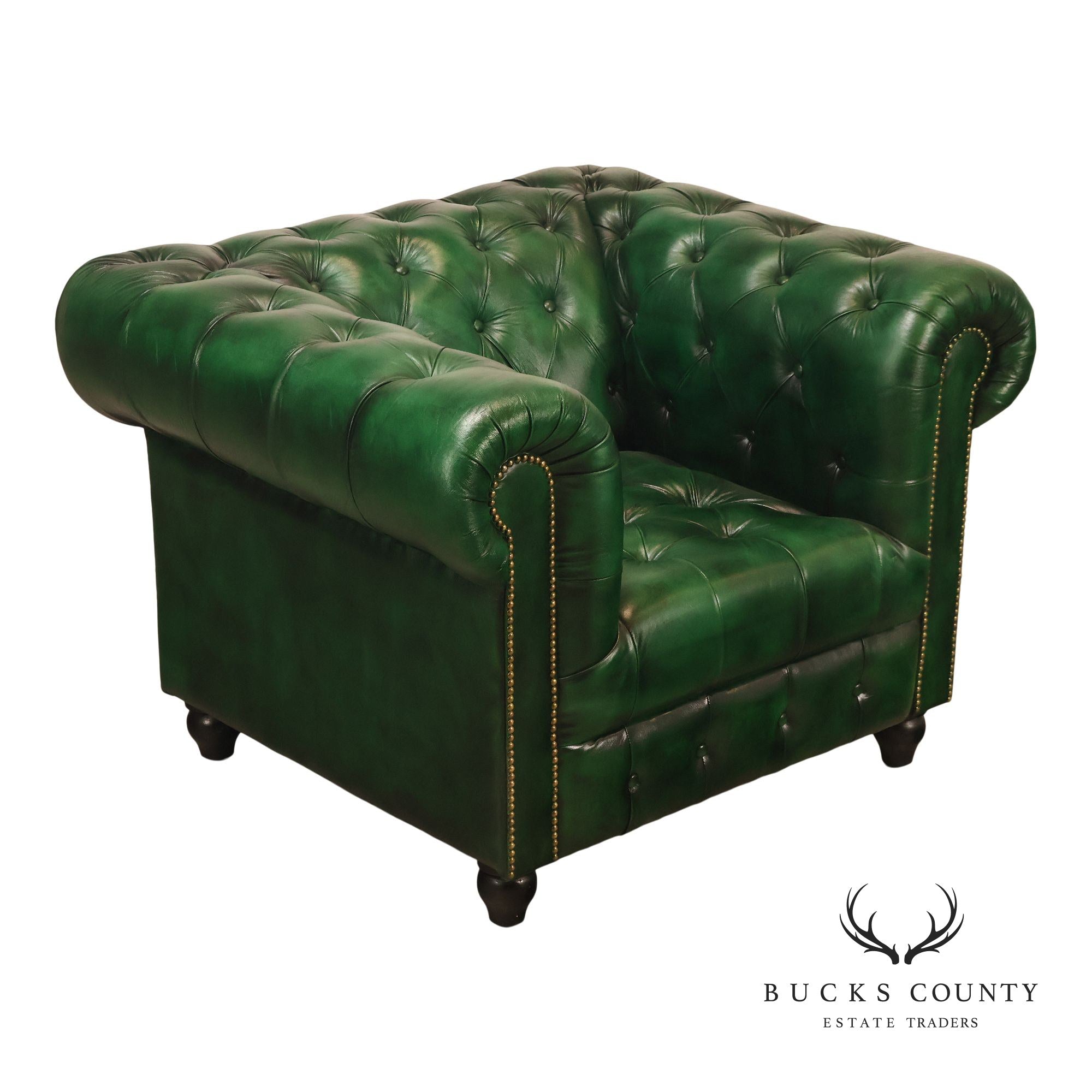 Chesterfield Style Polo Green Tufted Leather Club Chair