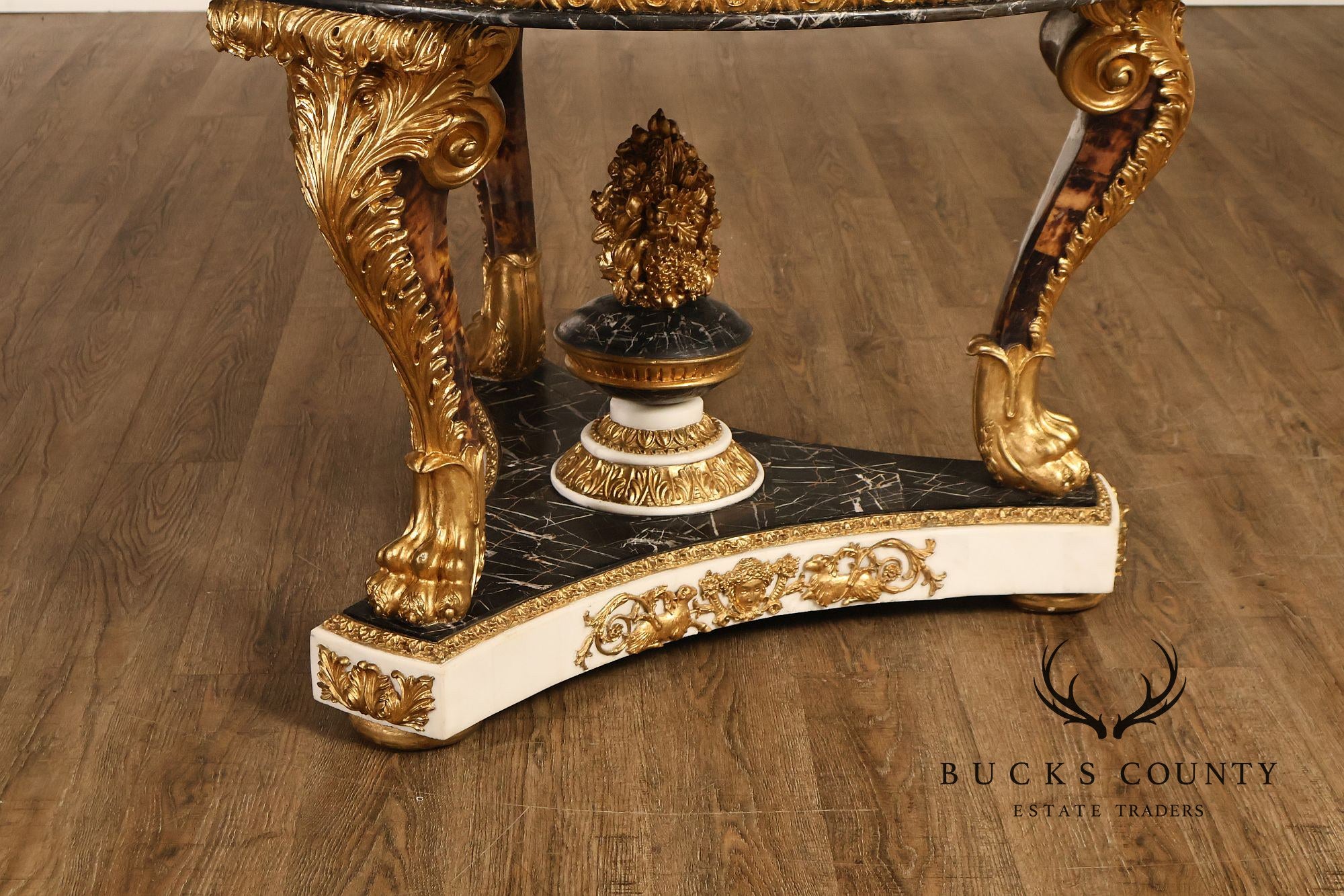 Empire Style Round Pietra Dura Center Table With Gilt Carved Base