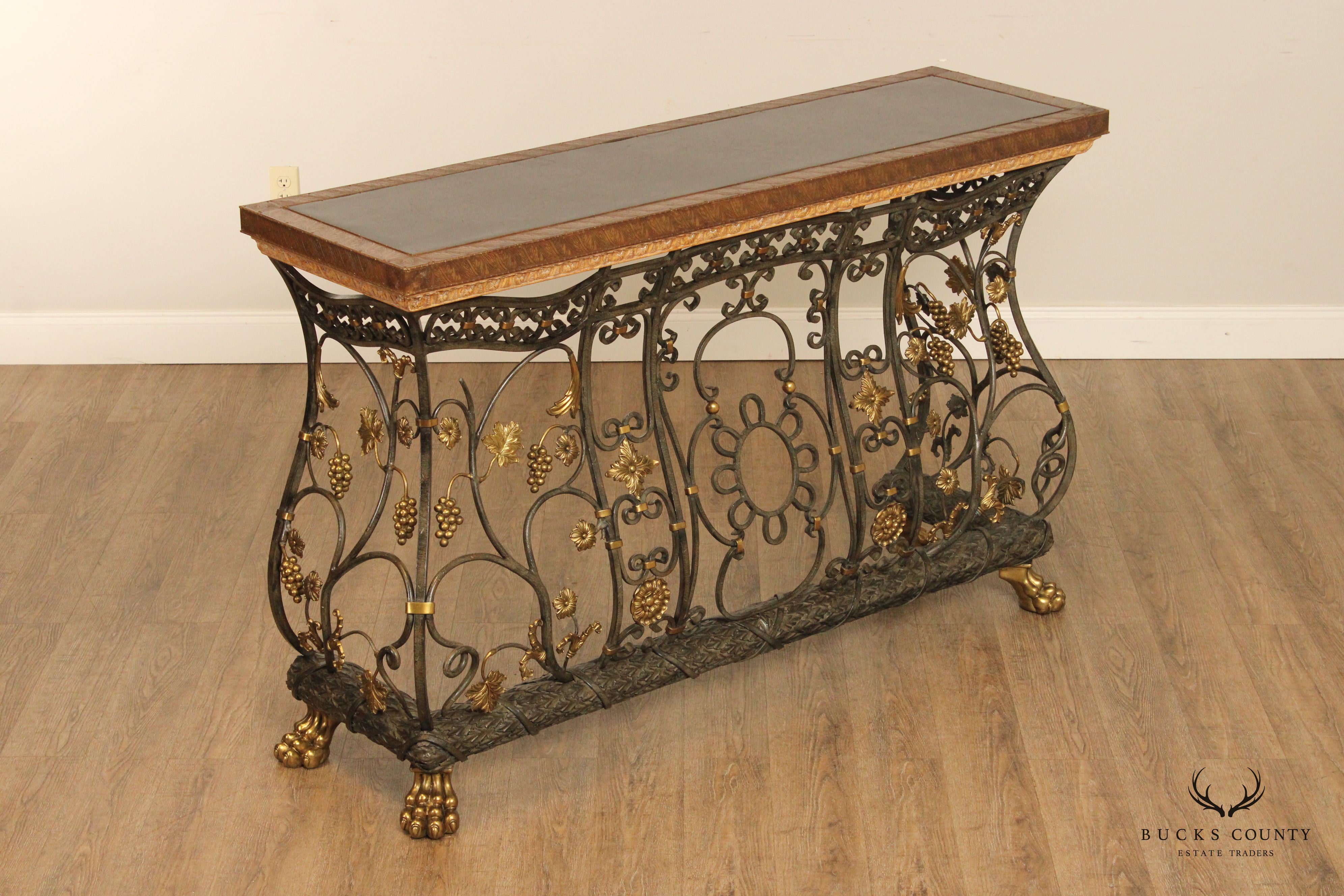 Italian Style Wrought Iron Scrollwork Console Table