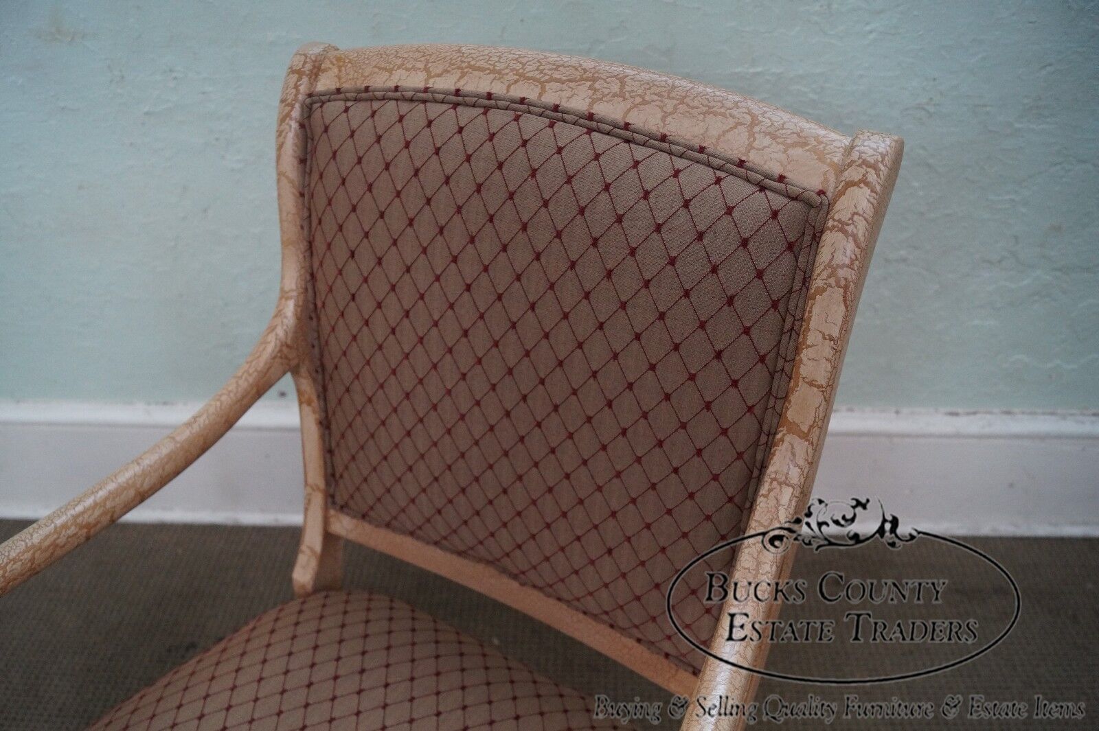 Quality Pair of Crackle Painted Finish Regency Style Arm Chairs