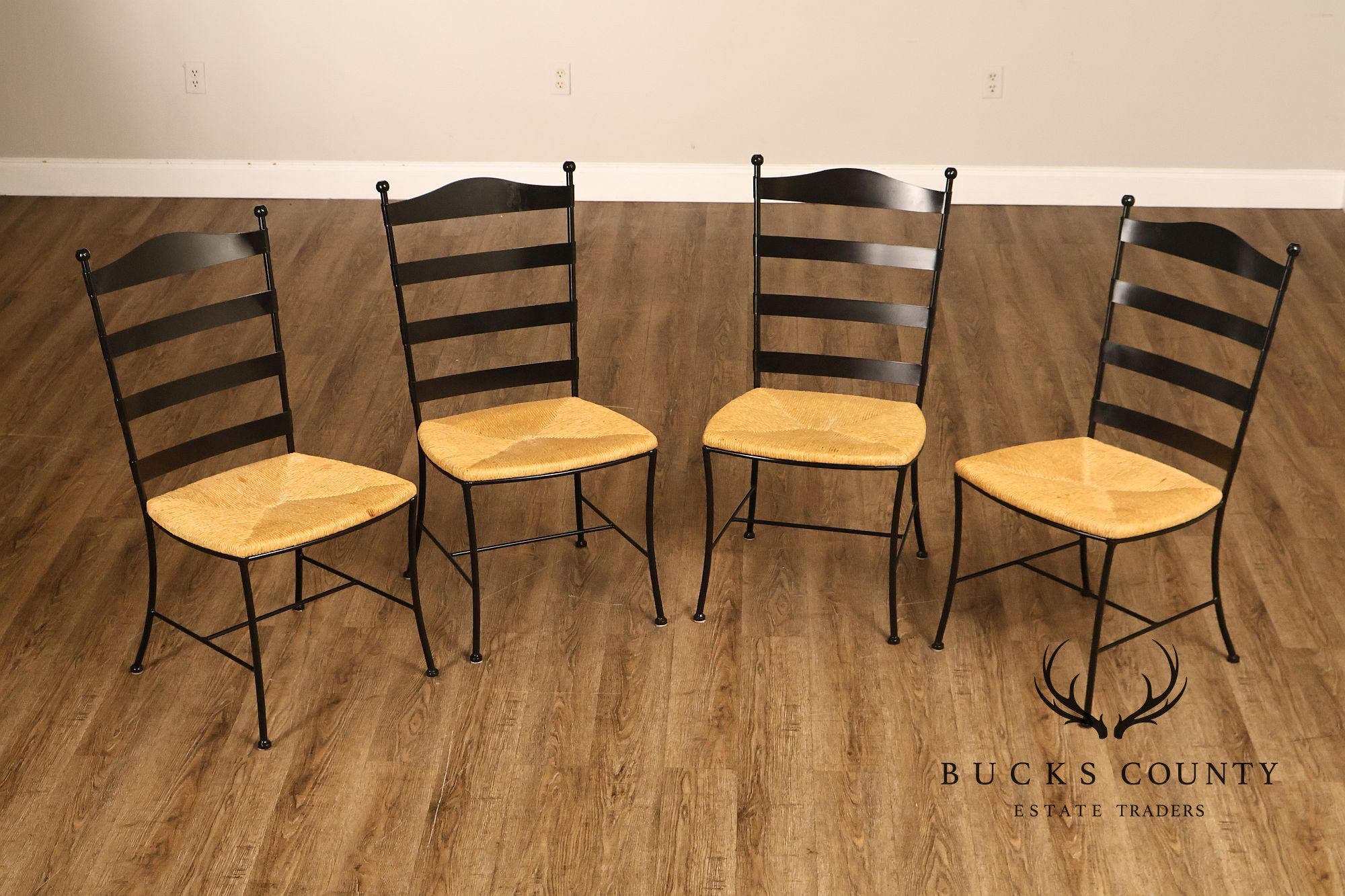 Charleston Forge Set of Four Rush Seat Ladderback Iron Dining Chairs