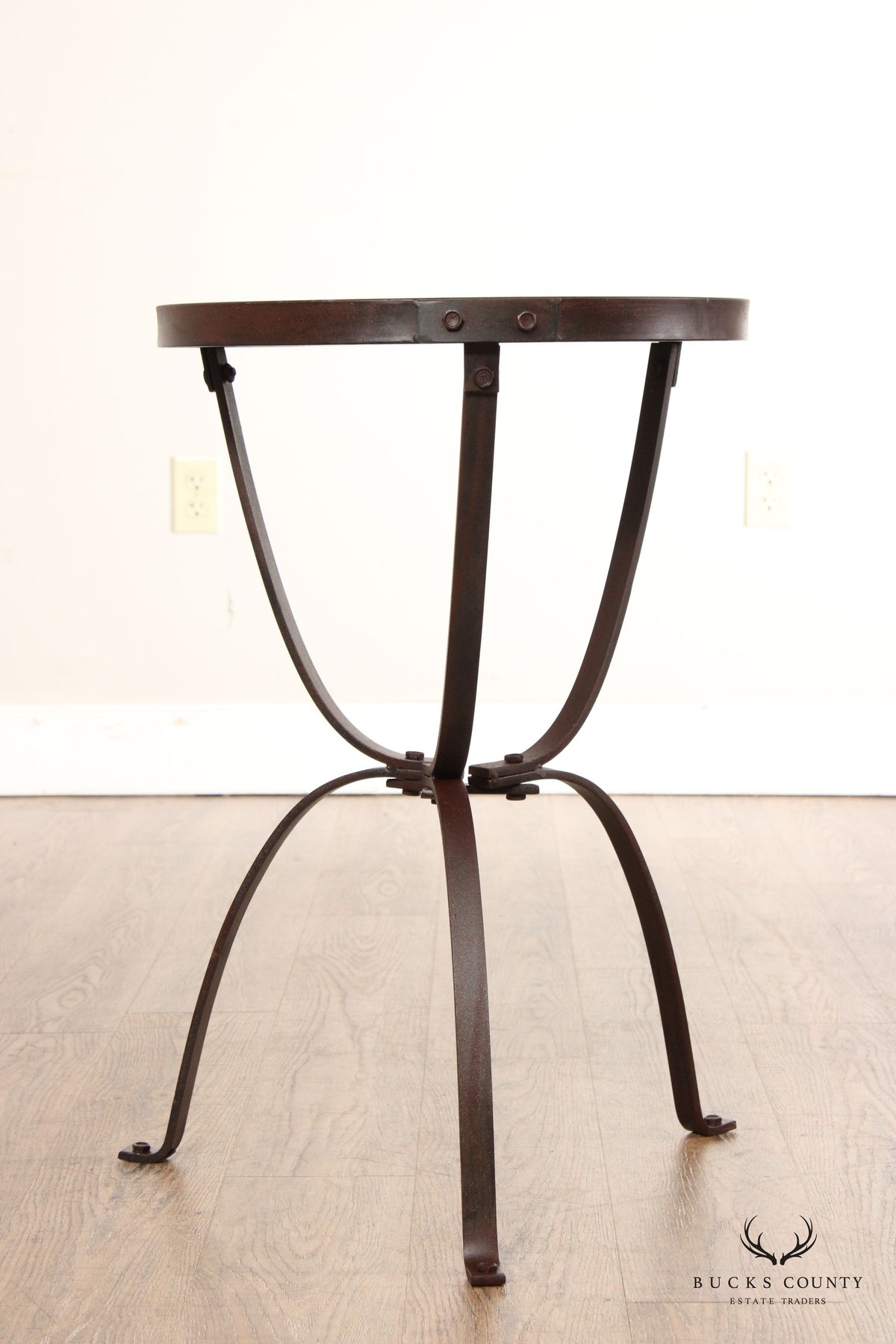Industrial Style Iron And Round Wood Top Side Table
