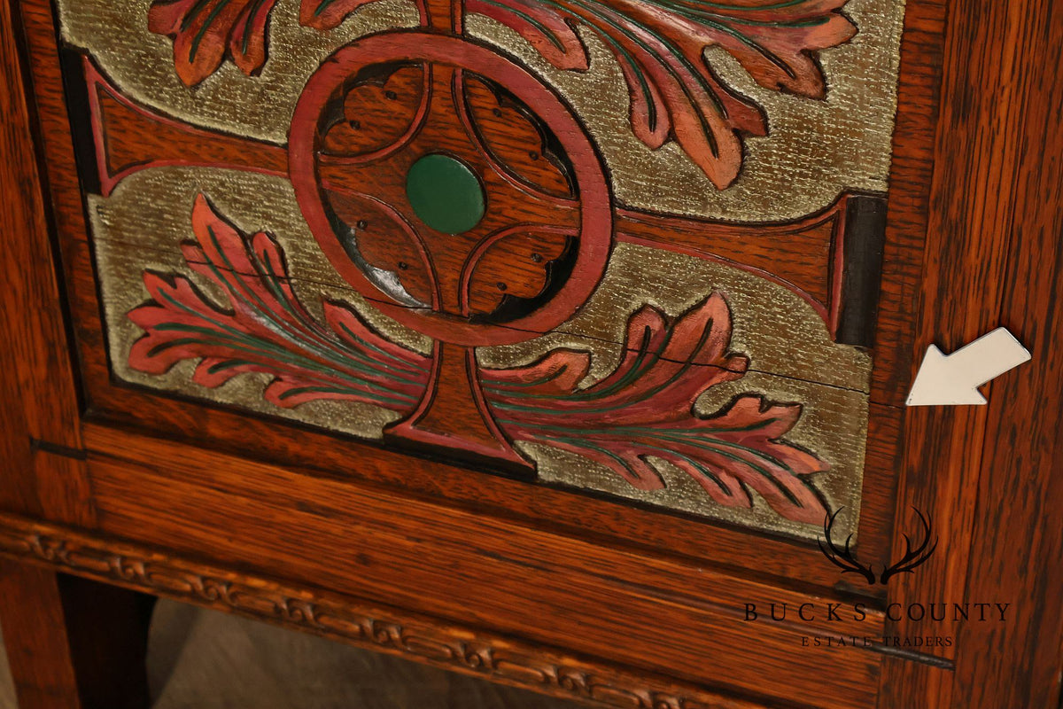 Berkey & Gay Carved And Painted Oak Spanish Revival Storage Chest