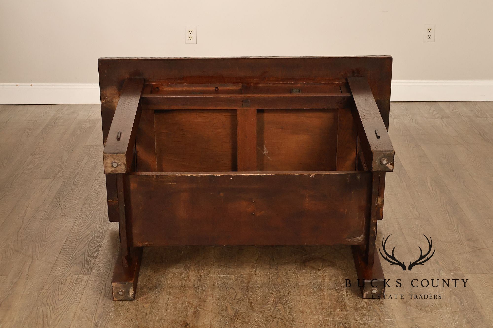 Antique Mission Oak Library Table Writing Desk With Drawers And Lower Shelf