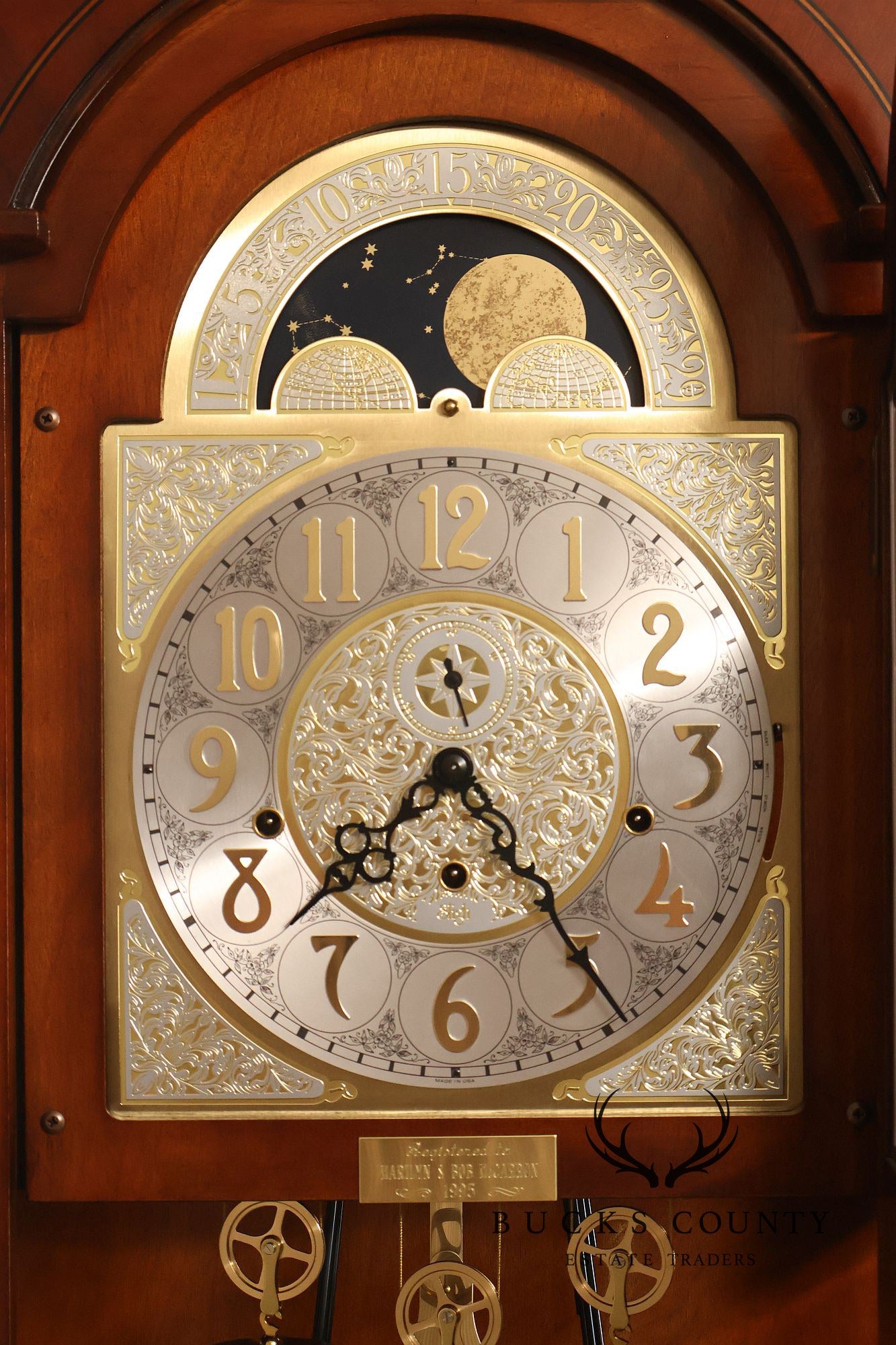 Sligh Mahogany Grandfather Clock With Triple Chime Moon Phase Dial