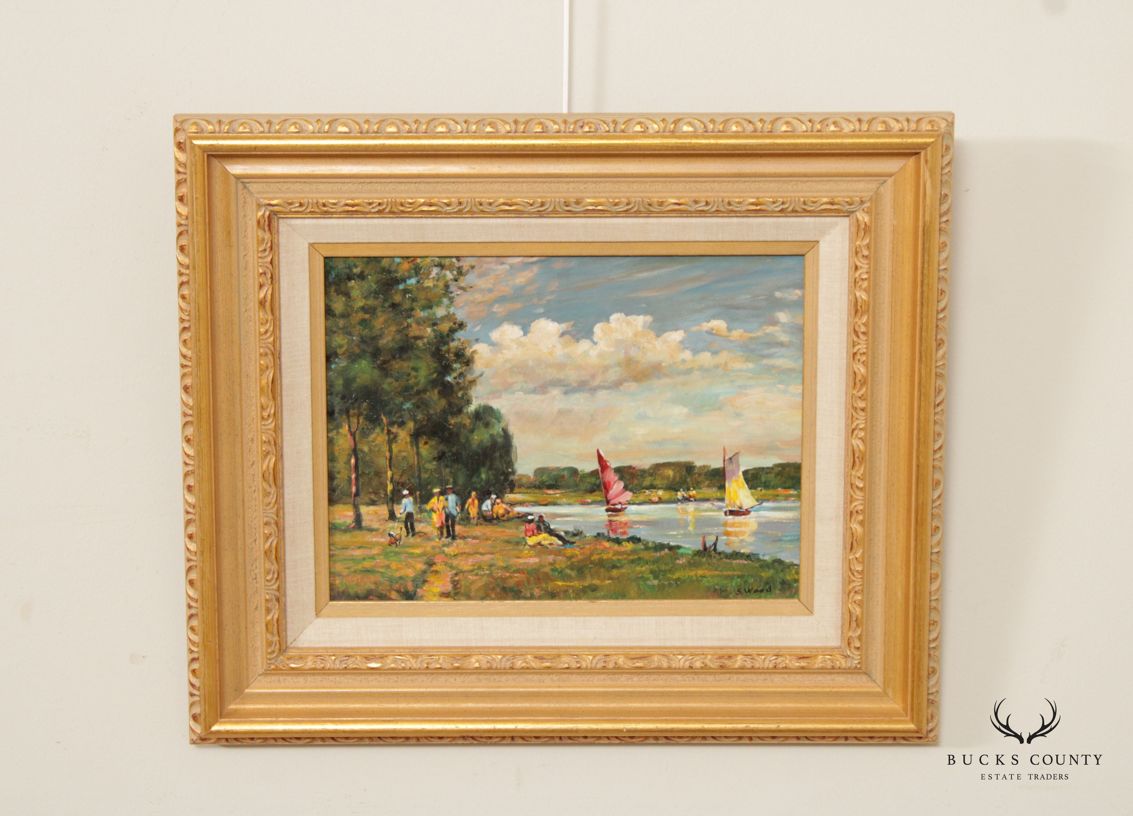 S. Wood Framed Oil Painting, A Day On the Water