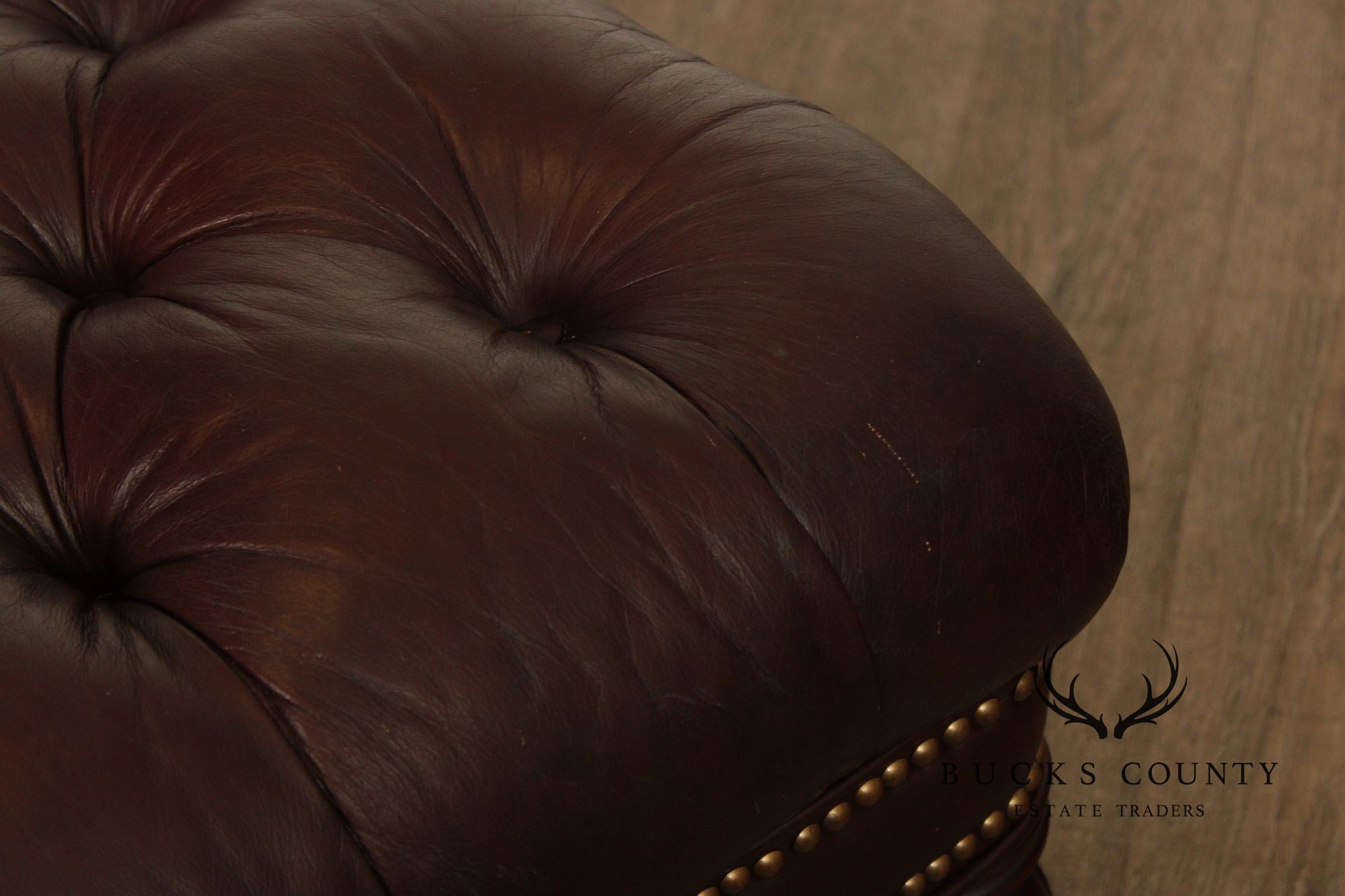 English Regency Style Tufted Leather Cocktail Ottoman On Turned Legs