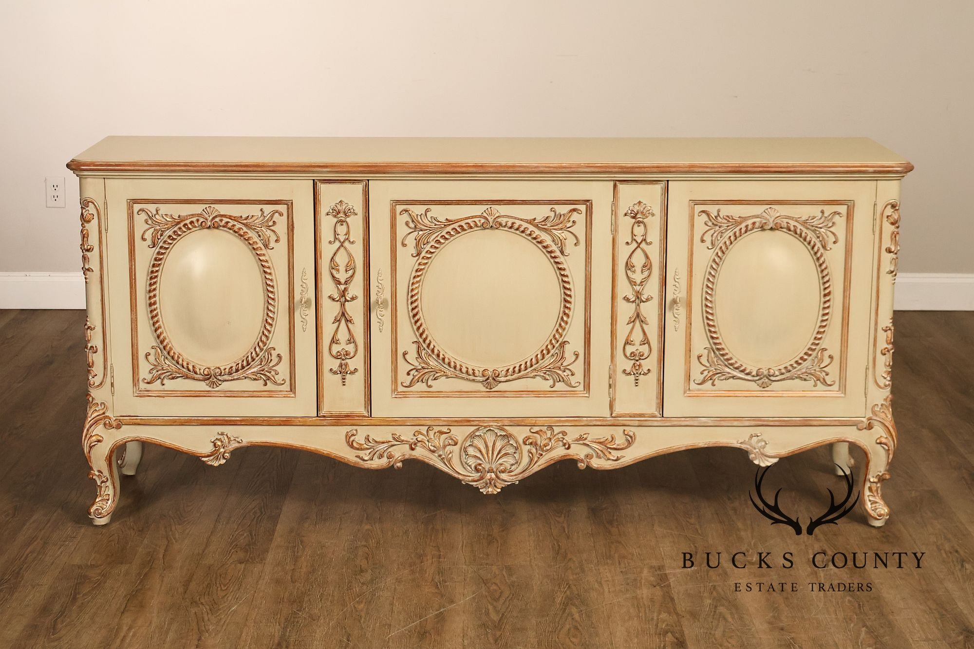 French Rococo Style Painted Sideboard Buffet Cabinet