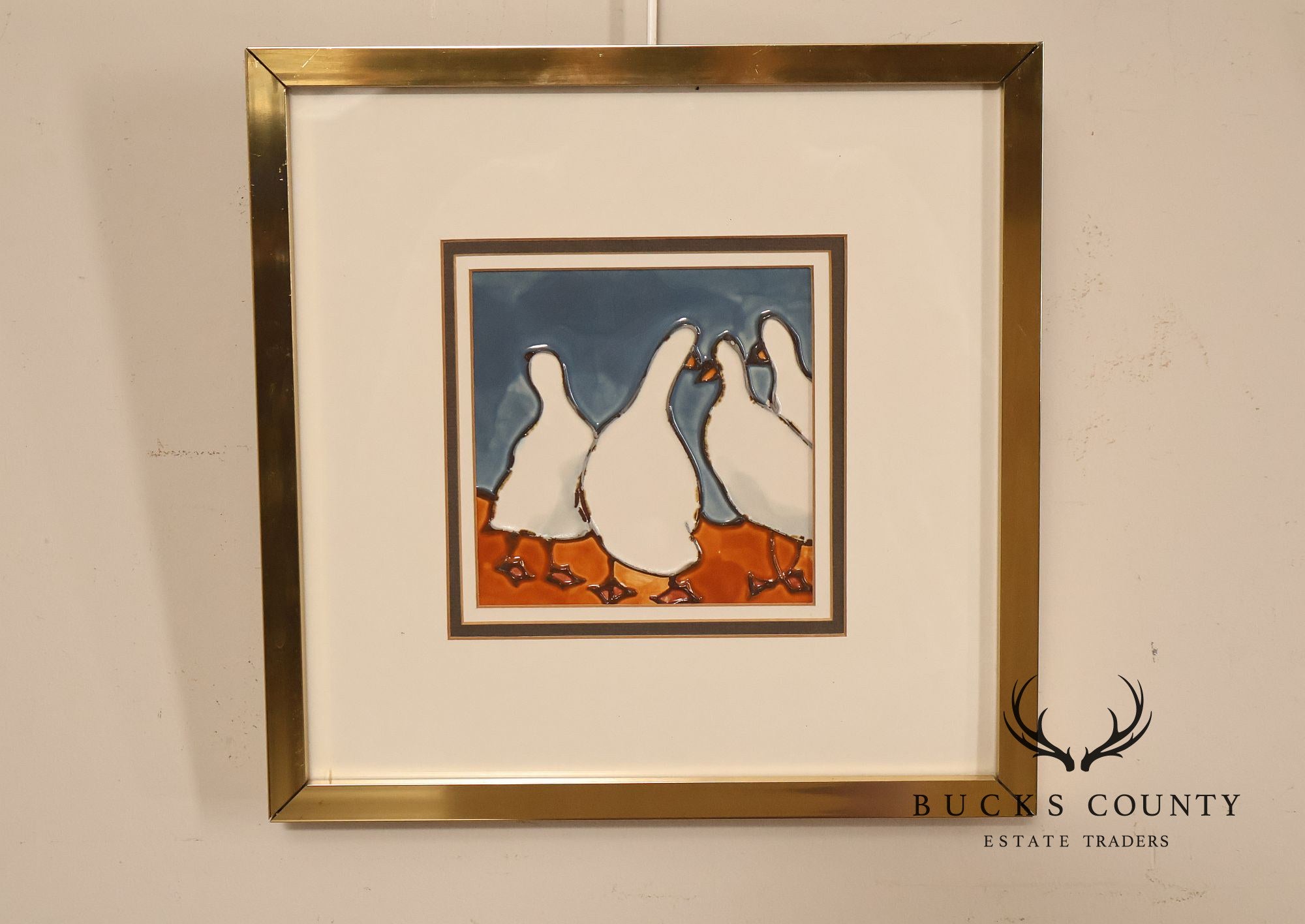 Pair of Harris G. Strong Framed Duck Ceramic Tile Matted Art