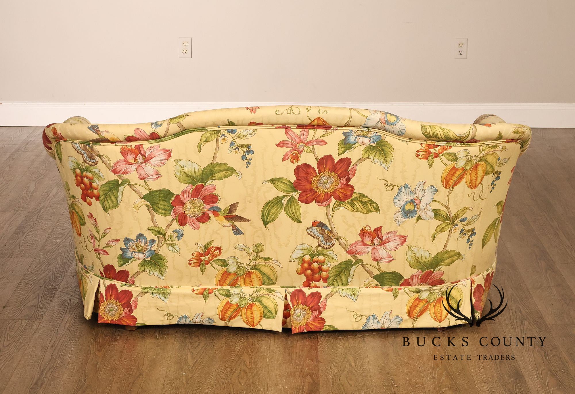 Custom Upholstered Pair Of Floral Chintz Skirted Loveseats