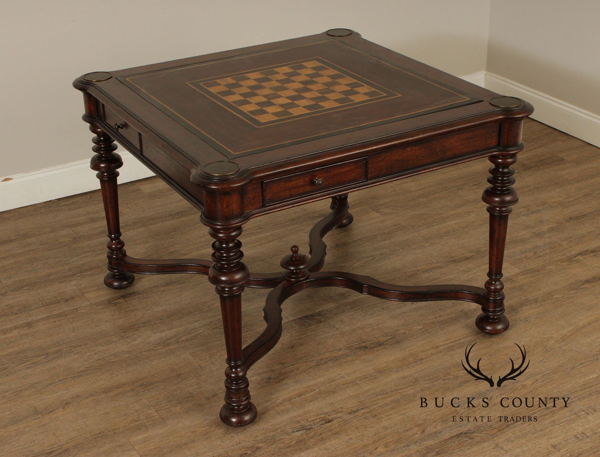Jacobean Style Leather Top Dark Cherry Games Table