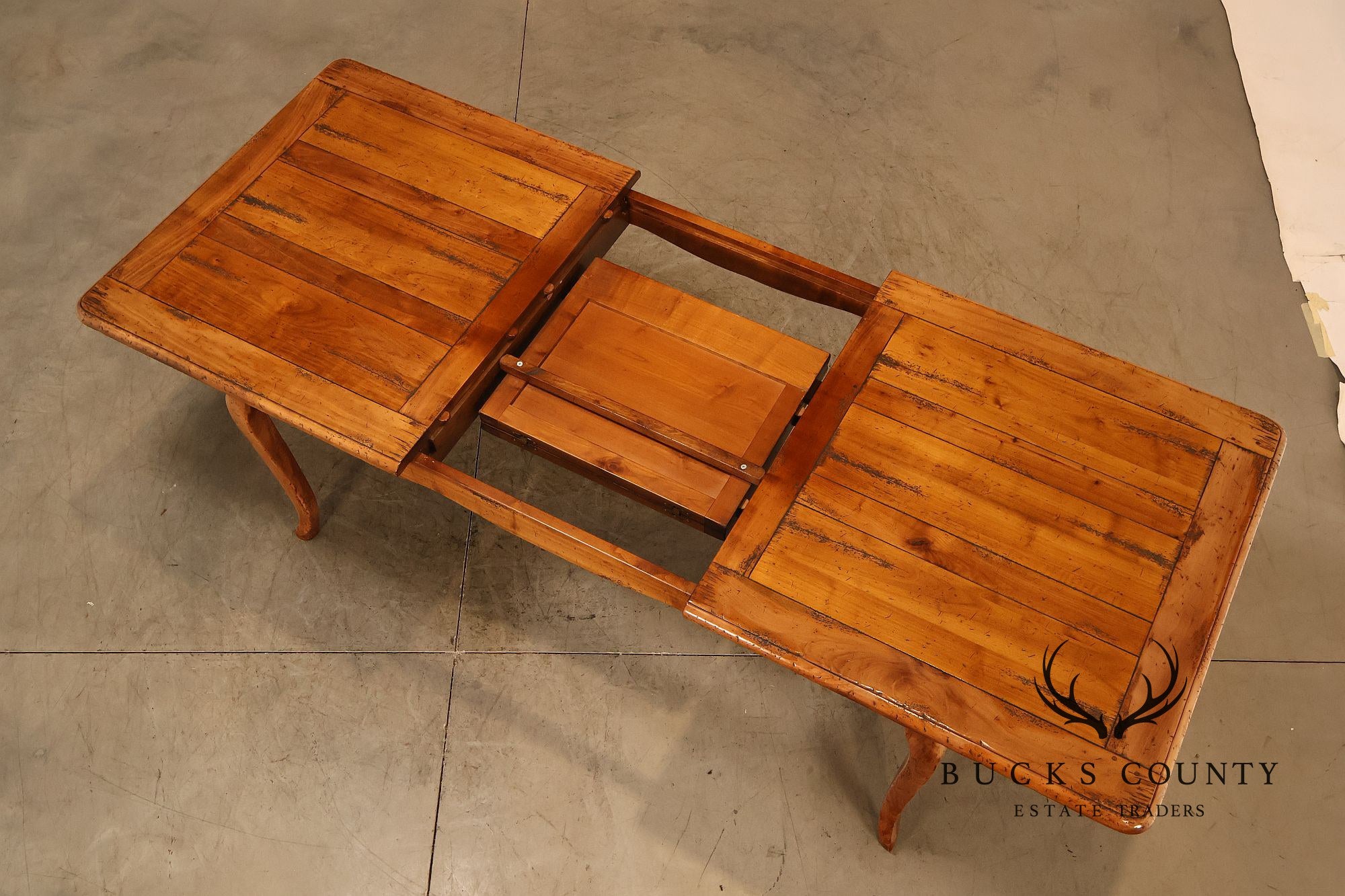 French Provincial Style Distressed Wood Extendable Dining Table