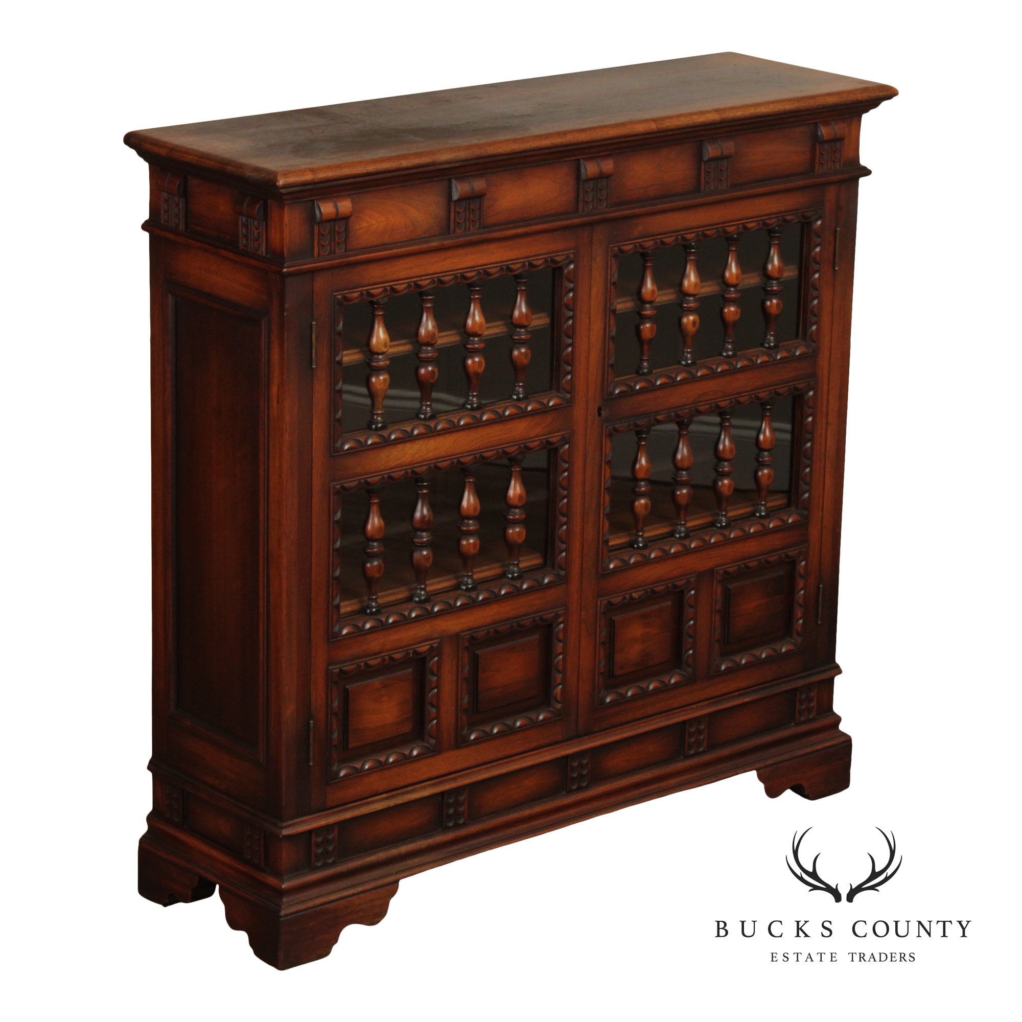 Kittinger Vintage 1930's Spanish Revival Style Walnut Bookcase Cabinet