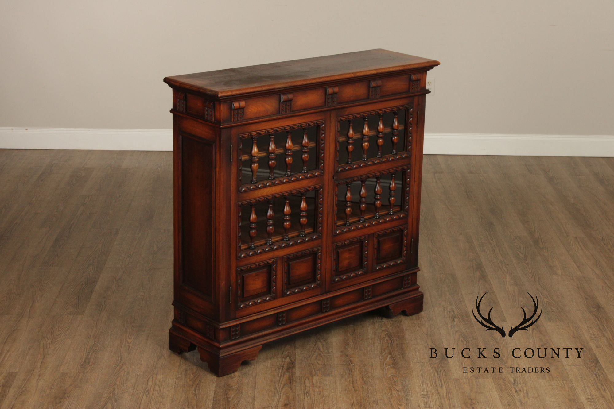 Kittinger Vintage 1930's Spanish Revival Style Walnut Bookcase Cabinet