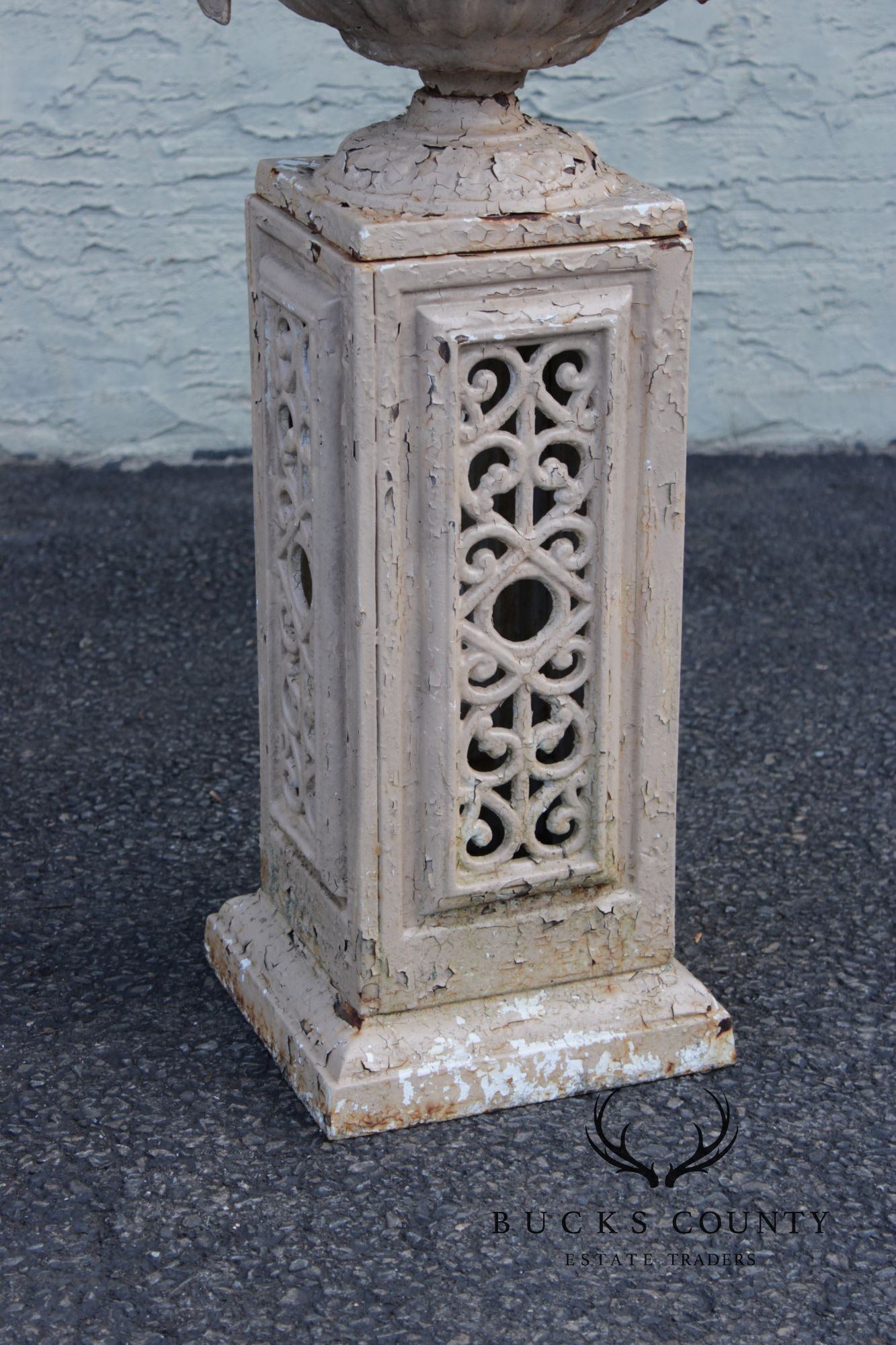 Antique Cast Iron Garden Urn on Pedestal