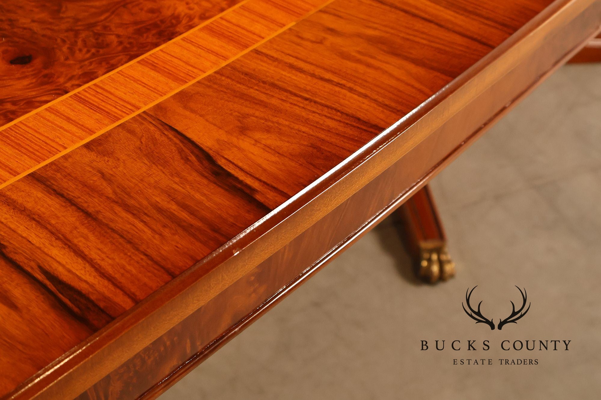 Exceptional Italian Burlwood Inlaid Double Pedestal Extendable Dining Table