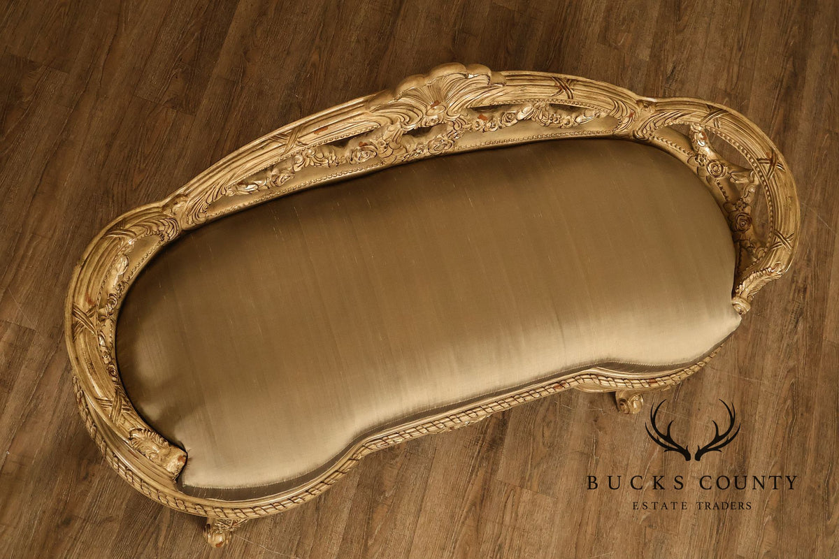 French Louis XV Style Carved Painted Upholstered Bench