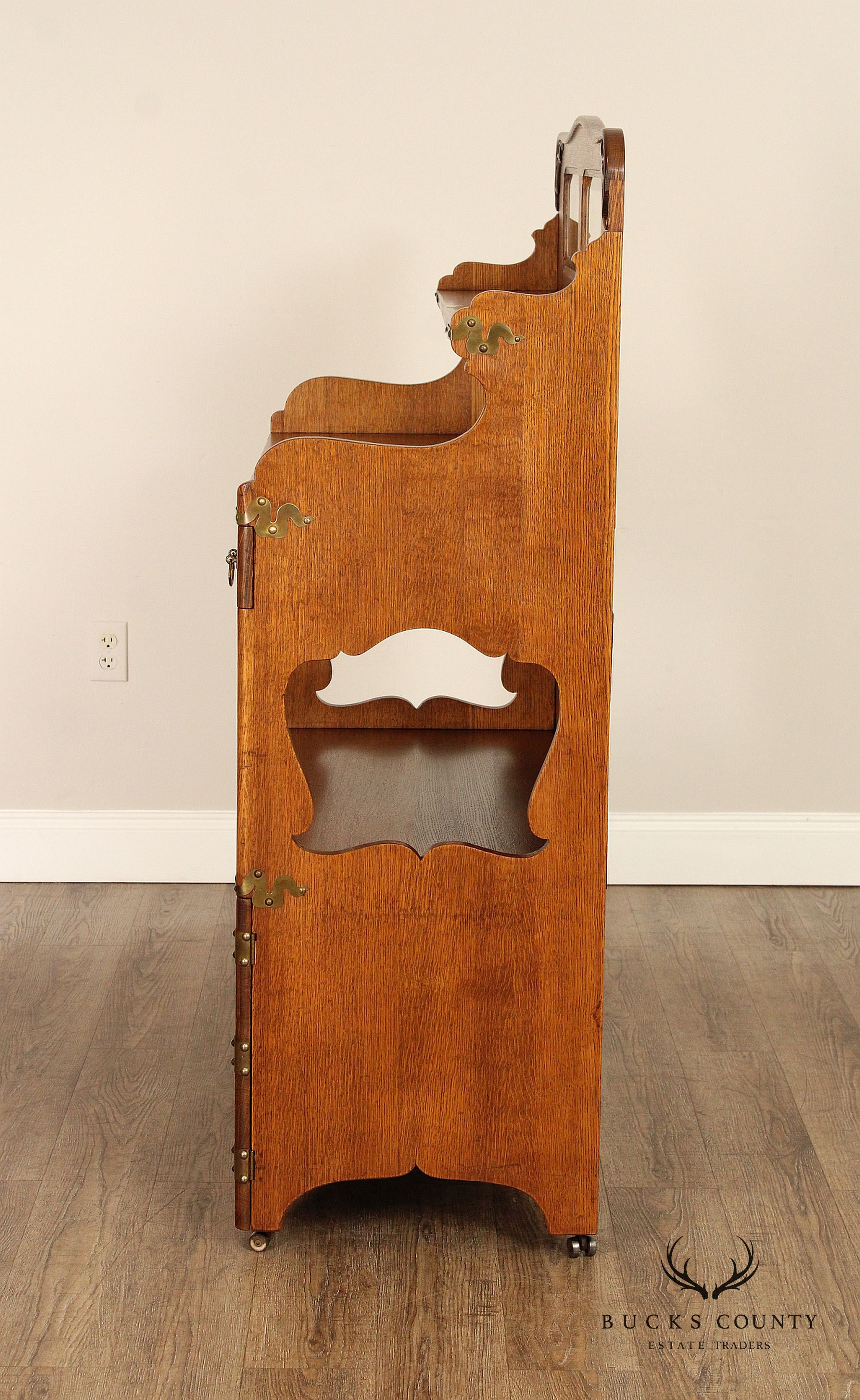 Antique Victorian Golden Oak Sideboard With Mirrored Back