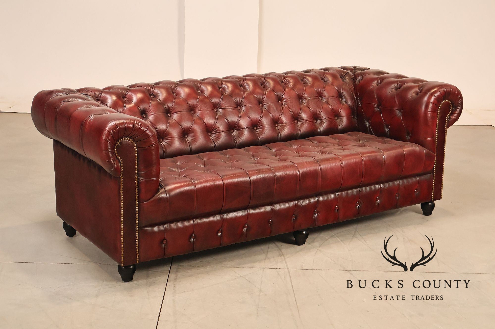 Chesterfield Style 7 Foot Oxford Red Tufted Leather Sofa