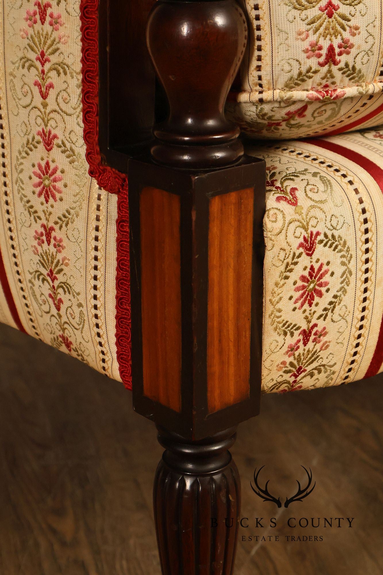 Vintage Sheraton Style Mahogany Inlaid Upholstered Loveseat