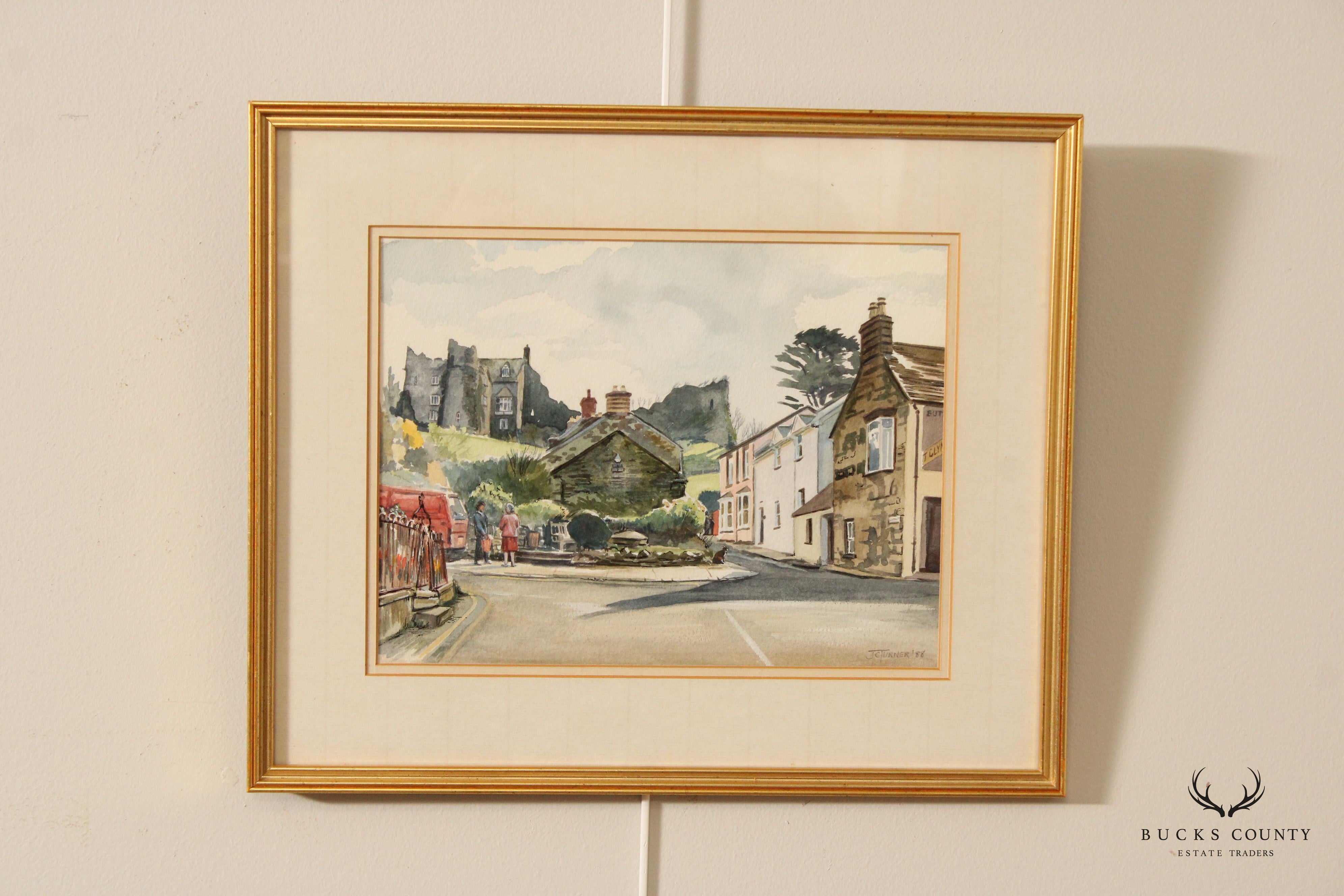 Vintage Original Watercolor Street Scene Painting by JC Turner