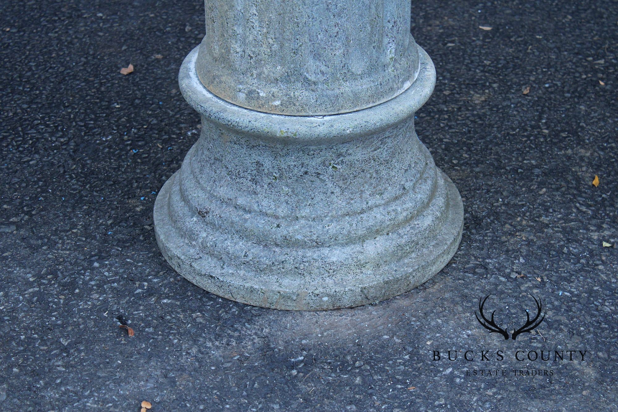 Vintage Pair Of Carved Granite Three Piece Garden Urns On Pedestals