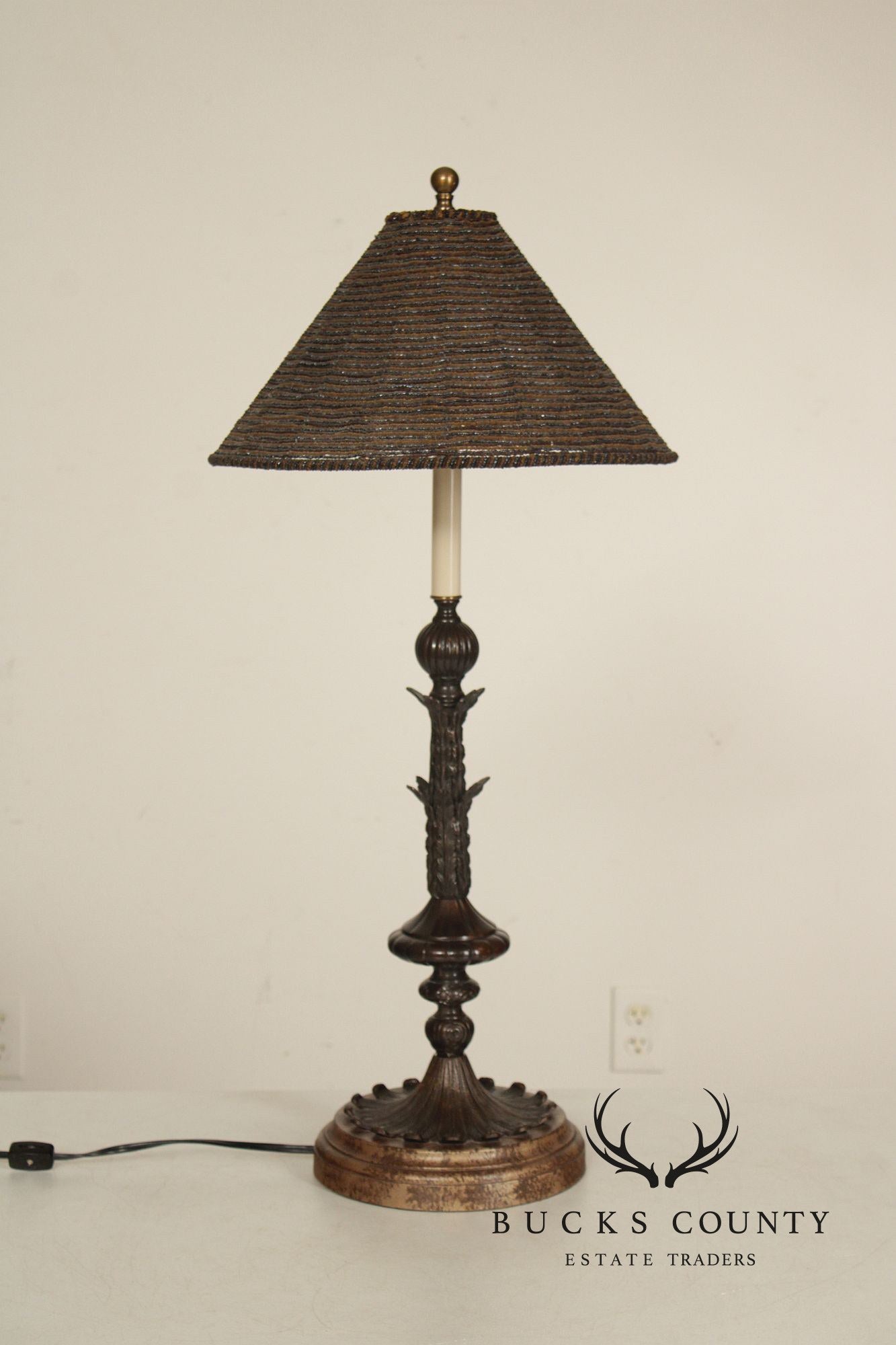 Vintage Bronze Acanthus Leaf Candlestick Table Lamp