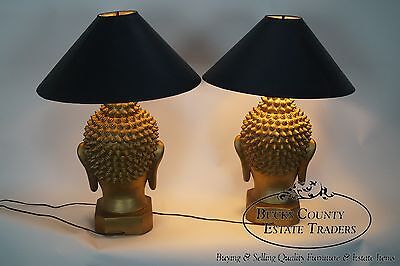 Vintage Pair of Mid Century Buddha Head Lamps by Plasto Co.