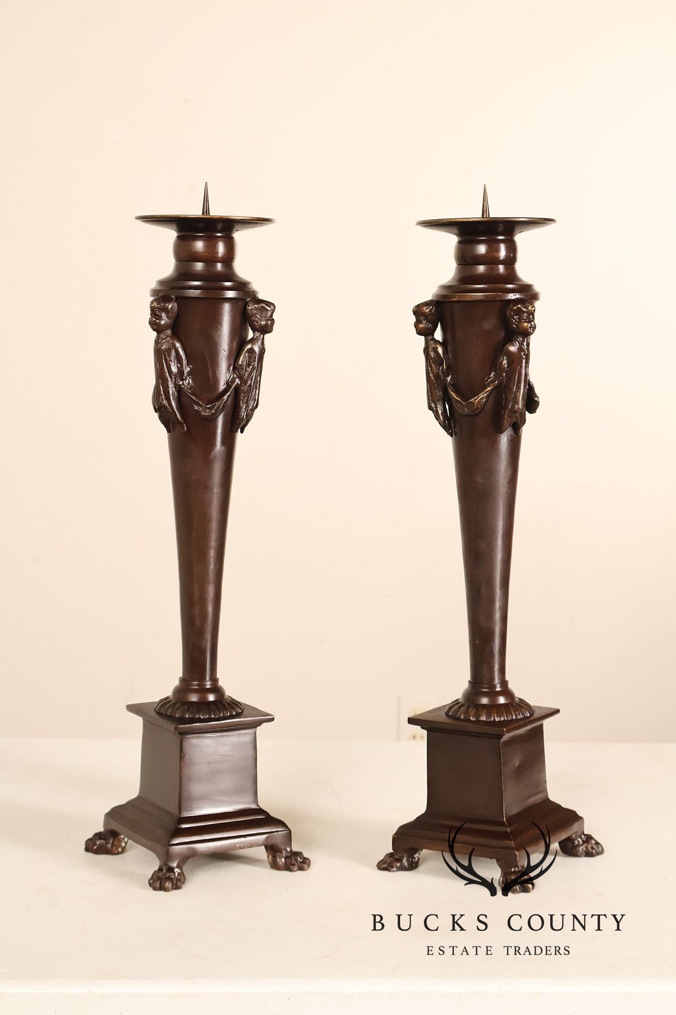 Maitland Smith Bronze Pair Of Neoclassical-Style Candlesticks