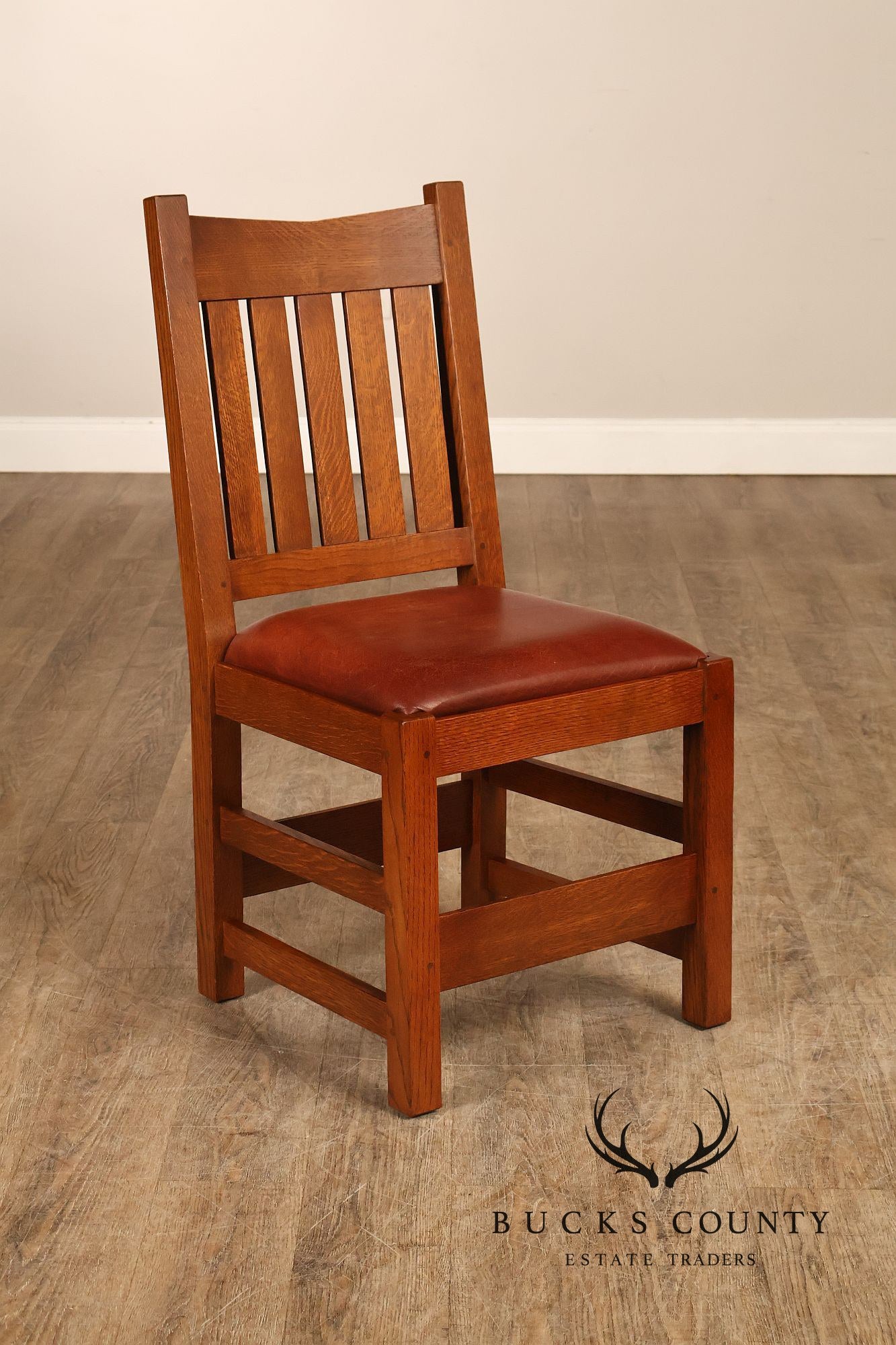 Stickley Mission Collection Set of Six Oak and Leather Dining Chairs