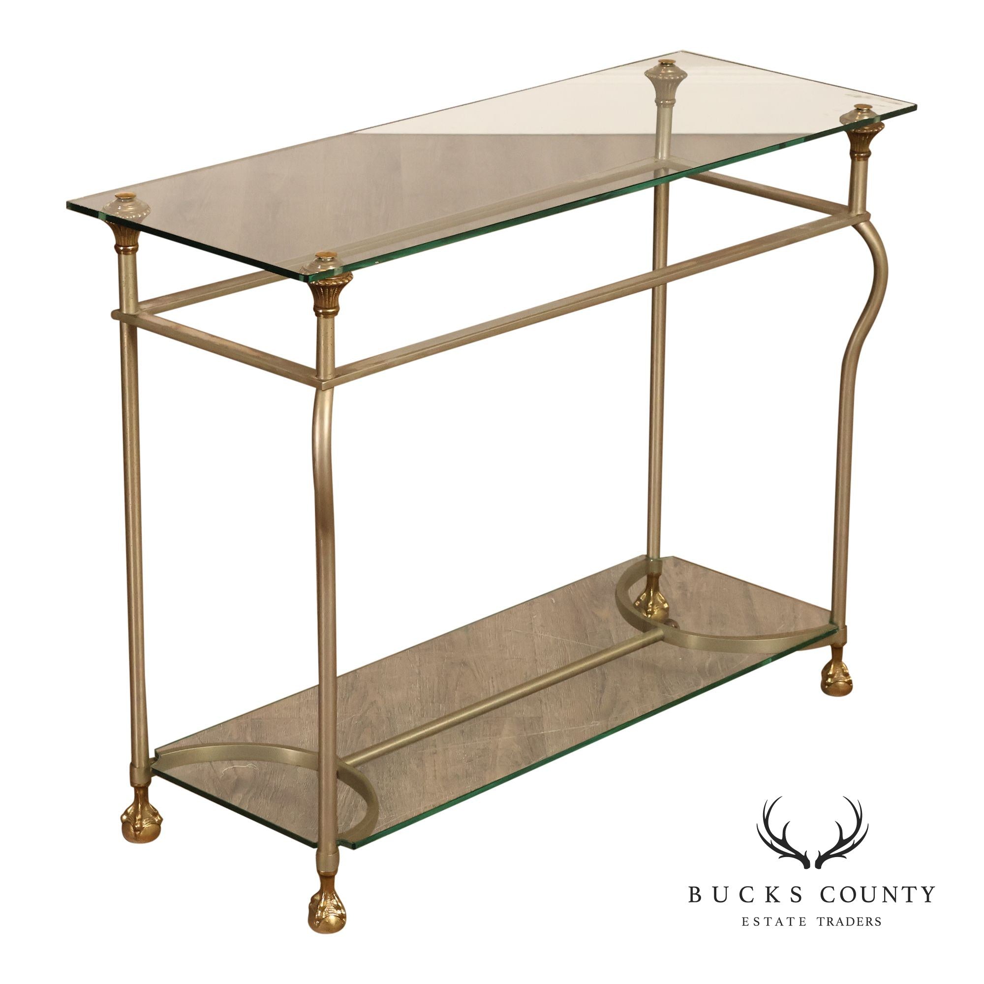 Directoire Style Italian Brass Steel And Glass Two Tier Console Table