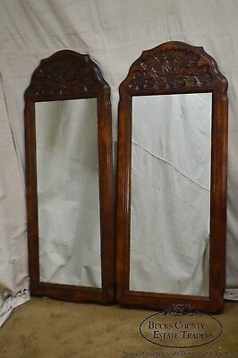 French Country Style Pair of Vintage Carved Oak Mirrors